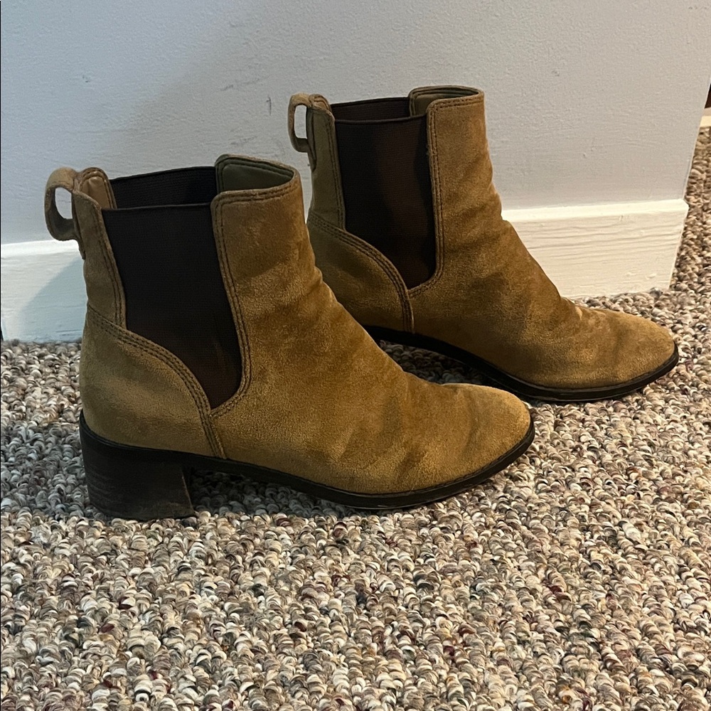 J. Crew Suede Chelsea Ankle Boots in Olive/Tan